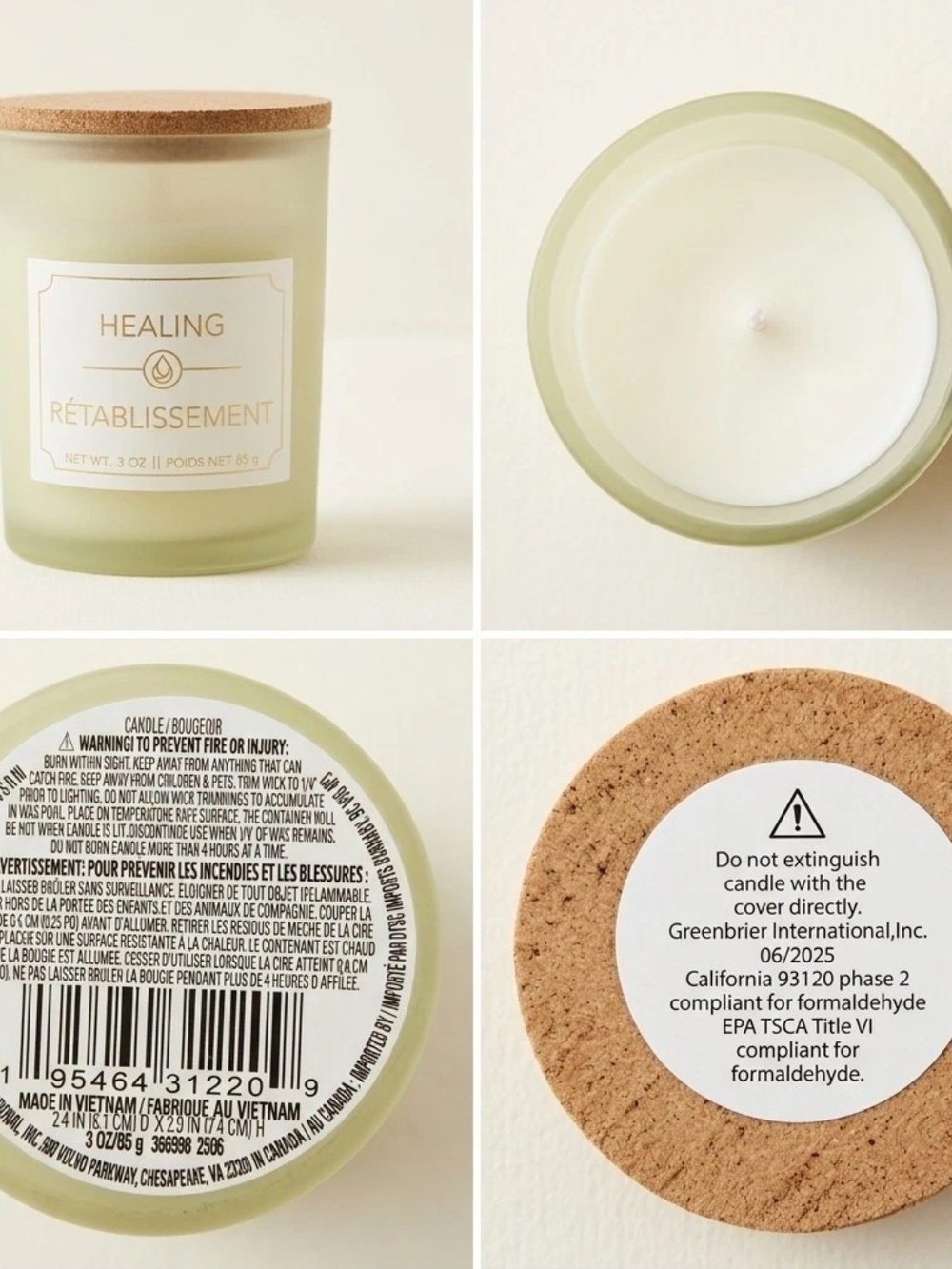 Green Healing Scented Candle with Cork Lid - Brand: (unspecified)